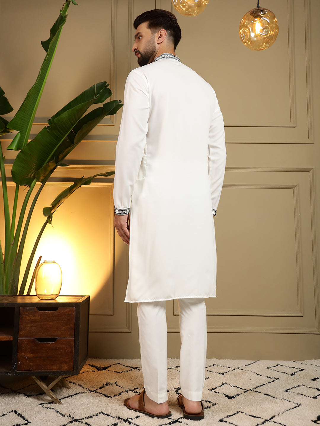 Jyoti Fashion Men's White Viscose Silk Sequins Embroidered Kurta with Pajama | Grocsy