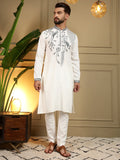 Jyoti Fashion Men's White Viscose Silk Sequins Embroidered Kurta with Pajama | Grocsy