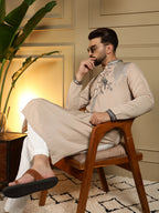 Jyoti Fashion Men's Beige Viscose Silk Sequins Embroidered Kurta with Pajama | Grocsy