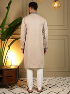 Jyoti Fashion Men's Beige Viscose Silk Sequins Embroidered Kurta with Pajama | Grocsy
