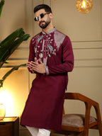 Jyoti Fashion Men's Maroon Viscose Silk Sequins Embroidered Kurta with Pajama | Grocsy