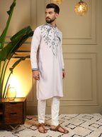 Jyoti Fashion Men's Lavender Viscose Silk Sequins Embroidered Kurta with Pajama | Grocsy