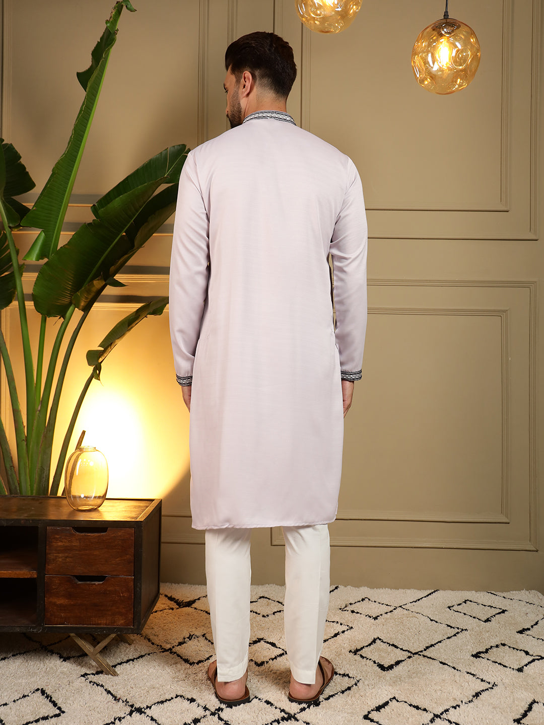 Jyoti Fashion Men's Lavender Viscose Silk Sequins Embroidered Kurta with Pajama | Grocsy