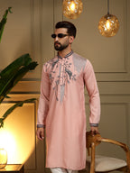Jyoti Fashion Men's Peach Viscose Silk Sequins Embroidered Kurta with Pajama | Grocsy