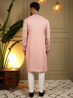 Jyoti Fashion Men's Peach Viscose Silk Sequins Embroidered Kurta with Pajama | Grocsy