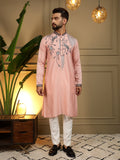 Jyoti Fashion Men's Peach Viscose Silk Sequins Embroidered Kurta with Pajama | Grocsy