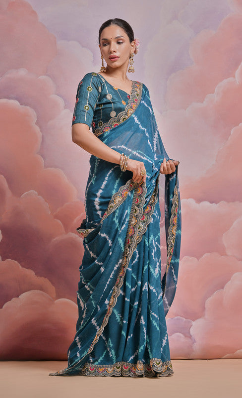 Jyoti Fashion Women's Morpich Coding Sequence Georgette Saree with Blouse | Grocsy