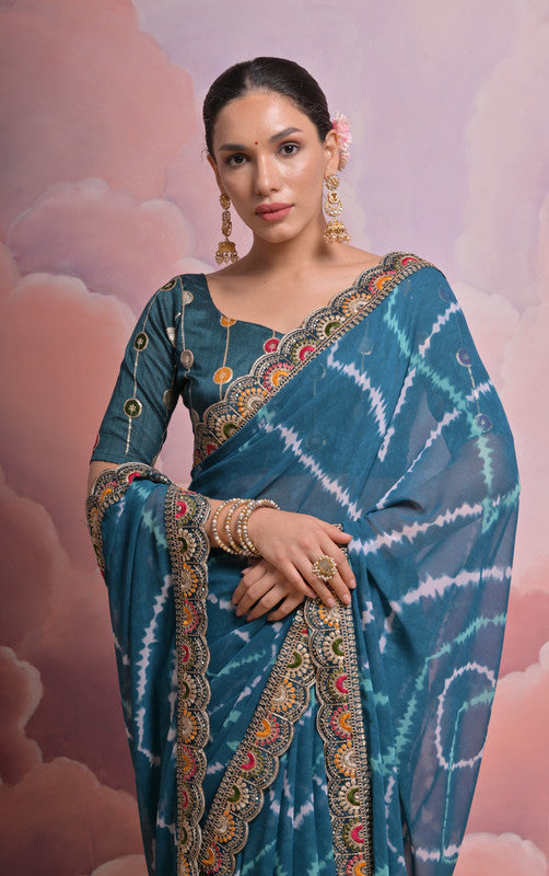 Jyoti Fashion Women's Morpich Coding Sequence Georgette Saree with Blouse | Grocsy