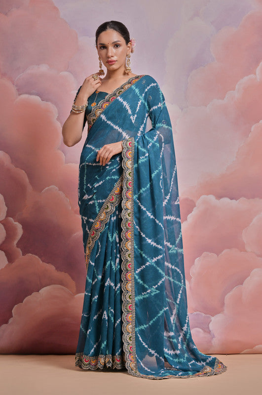 Jyoti Fashion Women's Morpich Coding Sequence Georgette Saree with Blouse | Grocsy