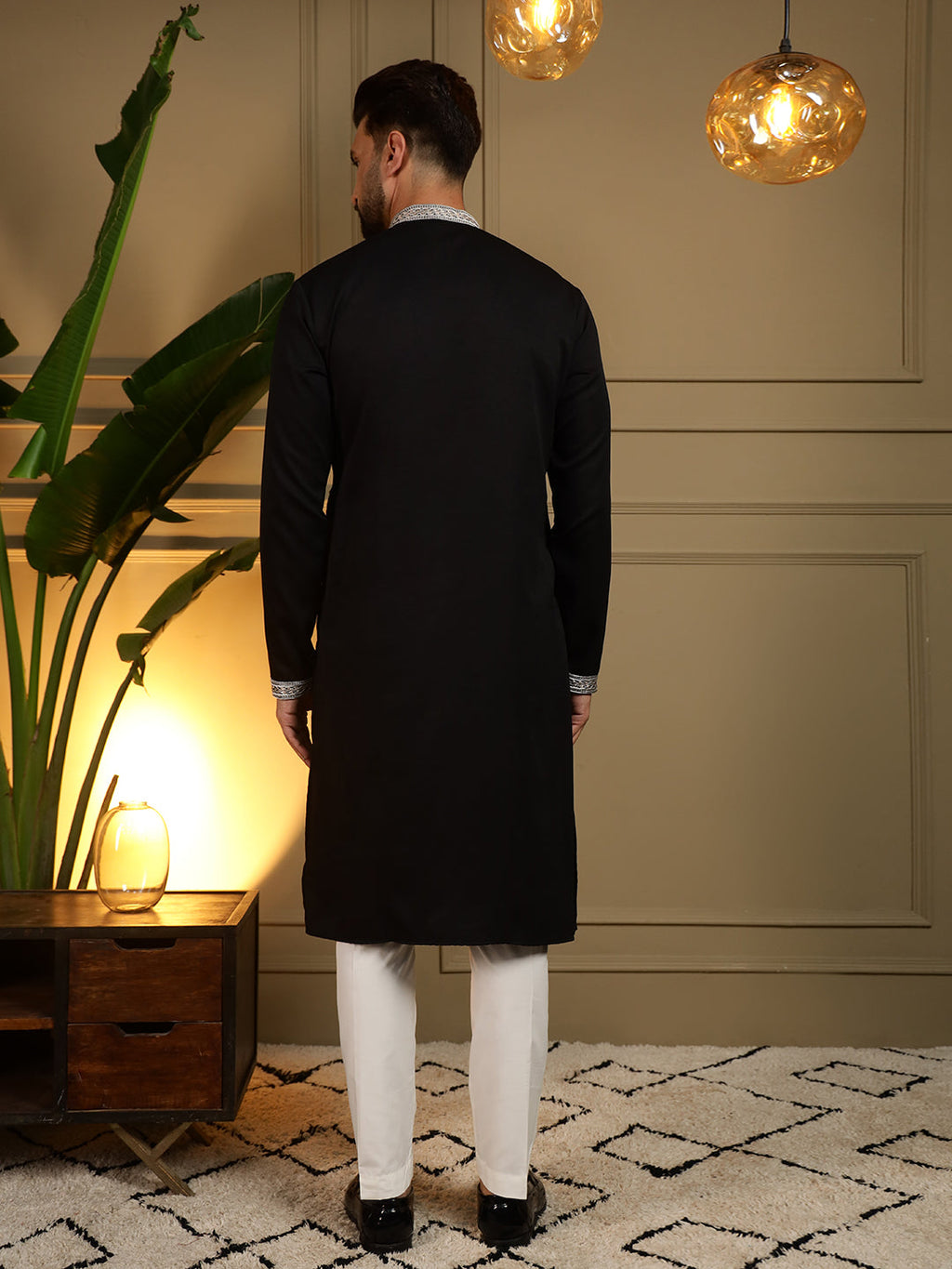 Jyoti Fashion Men's Black Viscose Silk Sequins Embroidered Kurta with Pajama | Grocsy