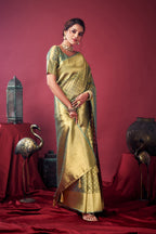 Jyoti Fashion Women's Grey Tissue Silk Zari Woven Saree with Blouse | Grocsy