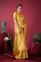Jyoti Fashion Women's Mustard Tissue Silk Zari Woven Saree with Blouse | Grocsy