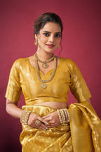 Jyoti Fashion Women's Mustard Tissue Silk Zari Woven Saree with Blouse | Grocsy