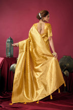Jyoti Fashion Women's Mustard Tissue Silk Zari Woven Saree with Blouse | Grocsy