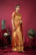Jyoti Fashion Women's Orange Tissue Silk Zari Woven Saree with Blouse | Grocsy