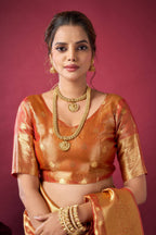 Jyoti Fashion Women's Orange Tissue Silk Zari Woven Saree with Blouse | Grocsy