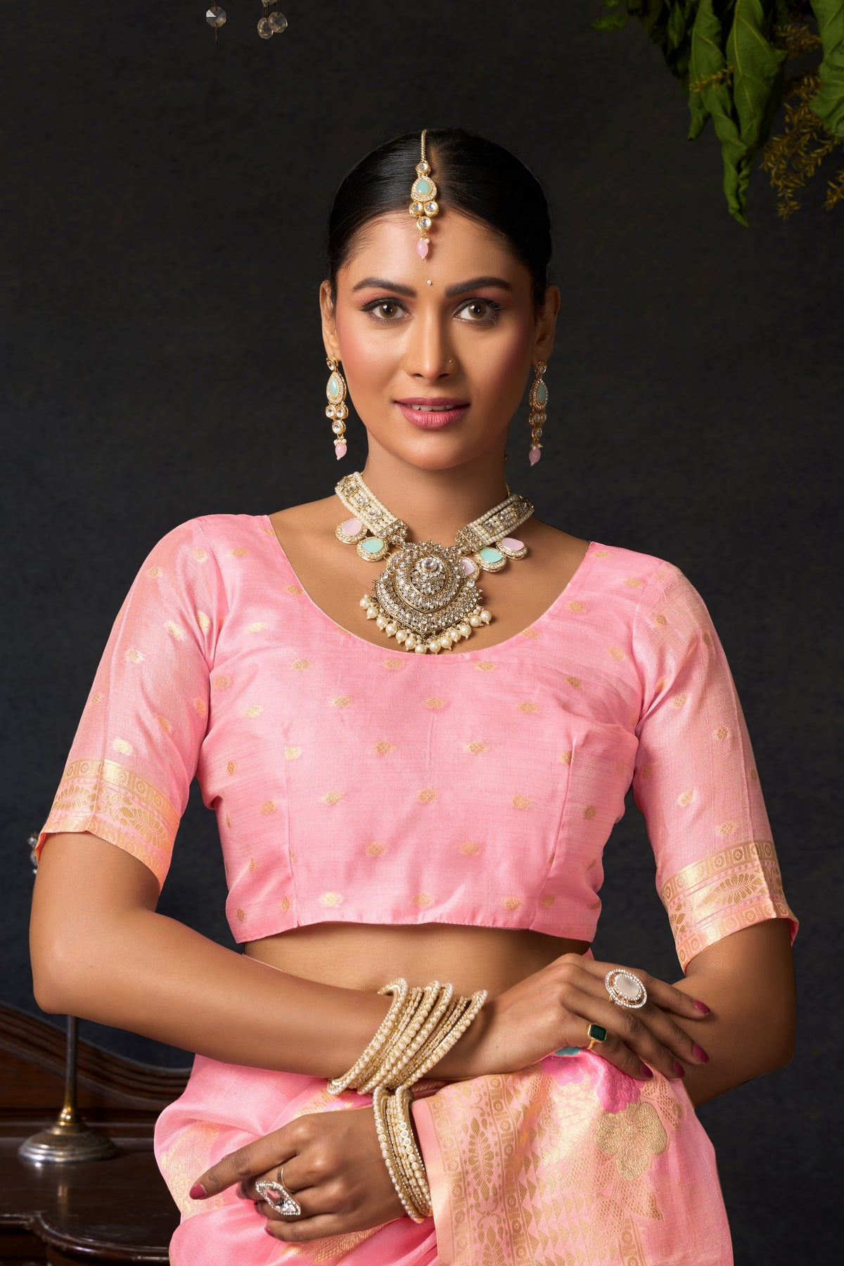 Jyoti Fashion Women's Baby Pink Organza Khadi Zari Woven Saree with Blouse | Grocsy