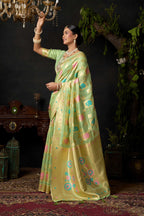 Jyoti Fashion Women's Green Organza Khadi Zari Woven Saree with Blouse | Grocsy