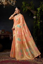 Jyoti Fashion Women's Peach Organza Khadi Zari Woven Saree with Blouse | Grocsy