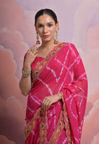 Jyoti Fashion Women's Rani Pink Coding Sequence Georgette Saree with Blouse | Grocsy