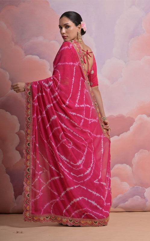 Jyoti Fashion Women's Rani Pink Coding Sequence Georgette Saree with Blouse | Grocsy