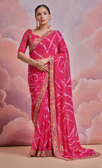 Jyoti Fashion Women's Rani Pink Coding Sequence Georgette Saree with Blouse | Grocsy