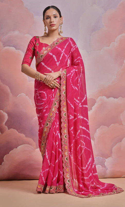 Jyoti Fashion Women's Rani Pink Coding Sequence Georgette Saree with Blouse | Grocsy