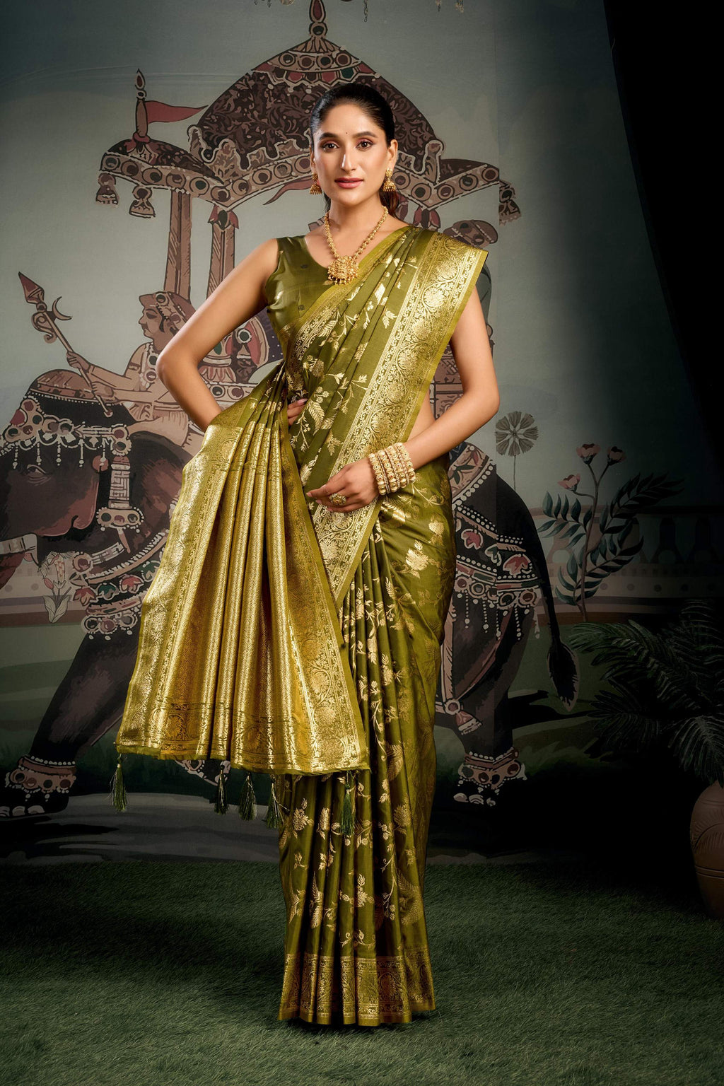 Jyoti Fashion Women's Mehendi Premium Soft Silk Zari Woven Saree with Blouse | Grocsy