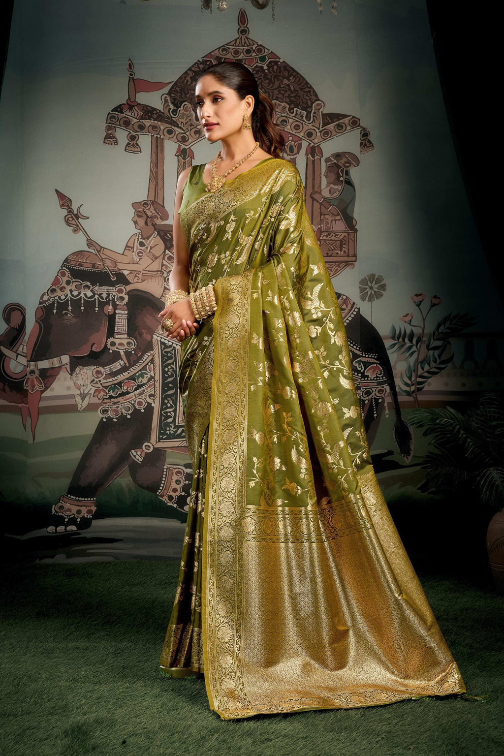 Jyoti Fashion Women's Mehendi Premium Soft Silk Zari Woven Saree with Blouse | Grocsy