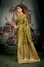 Jyoti Fashion Women's Mehendi Premium Soft Silk Zari Woven Saree with Blouse | Grocsy