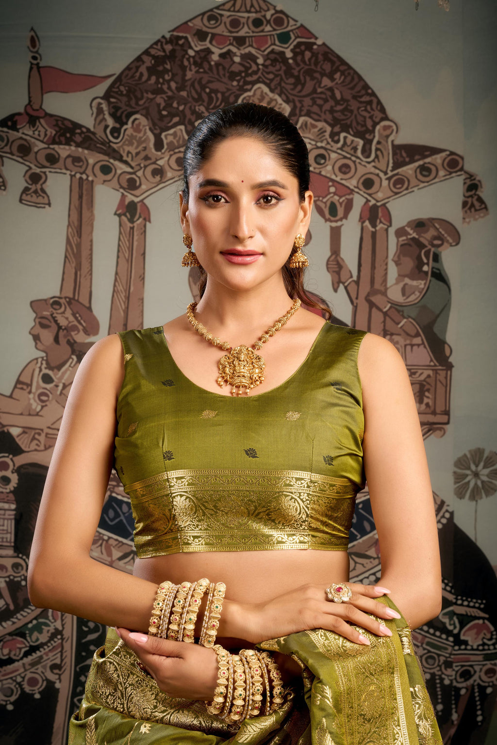 Jyoti Fashion Women's Mehendi Premium Soft Silk Zari Woven Saree with Blouse | Grocsy