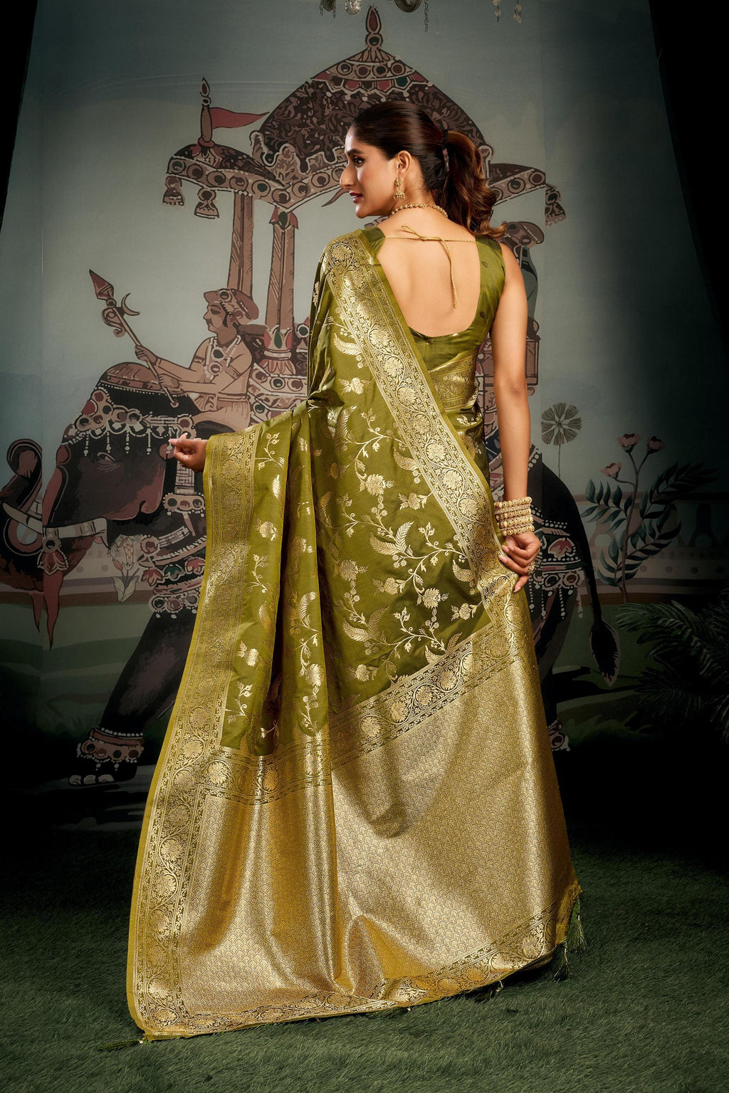 Jyoti Fashion Women's Mehendi Premium Soft Silk Zari Woven Saree with Blouse | Grocsy