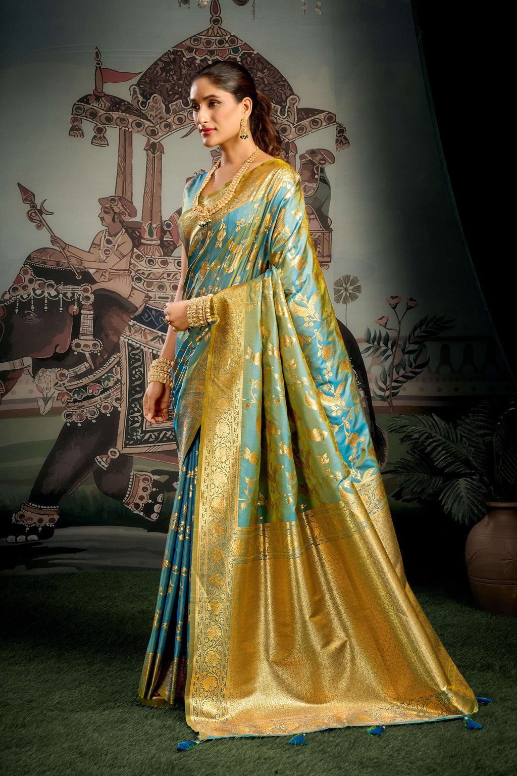 Jyoti Fashion Women's Turquoise Premium Soft Silk Zari Woven Saree with Blouse | Grocsy