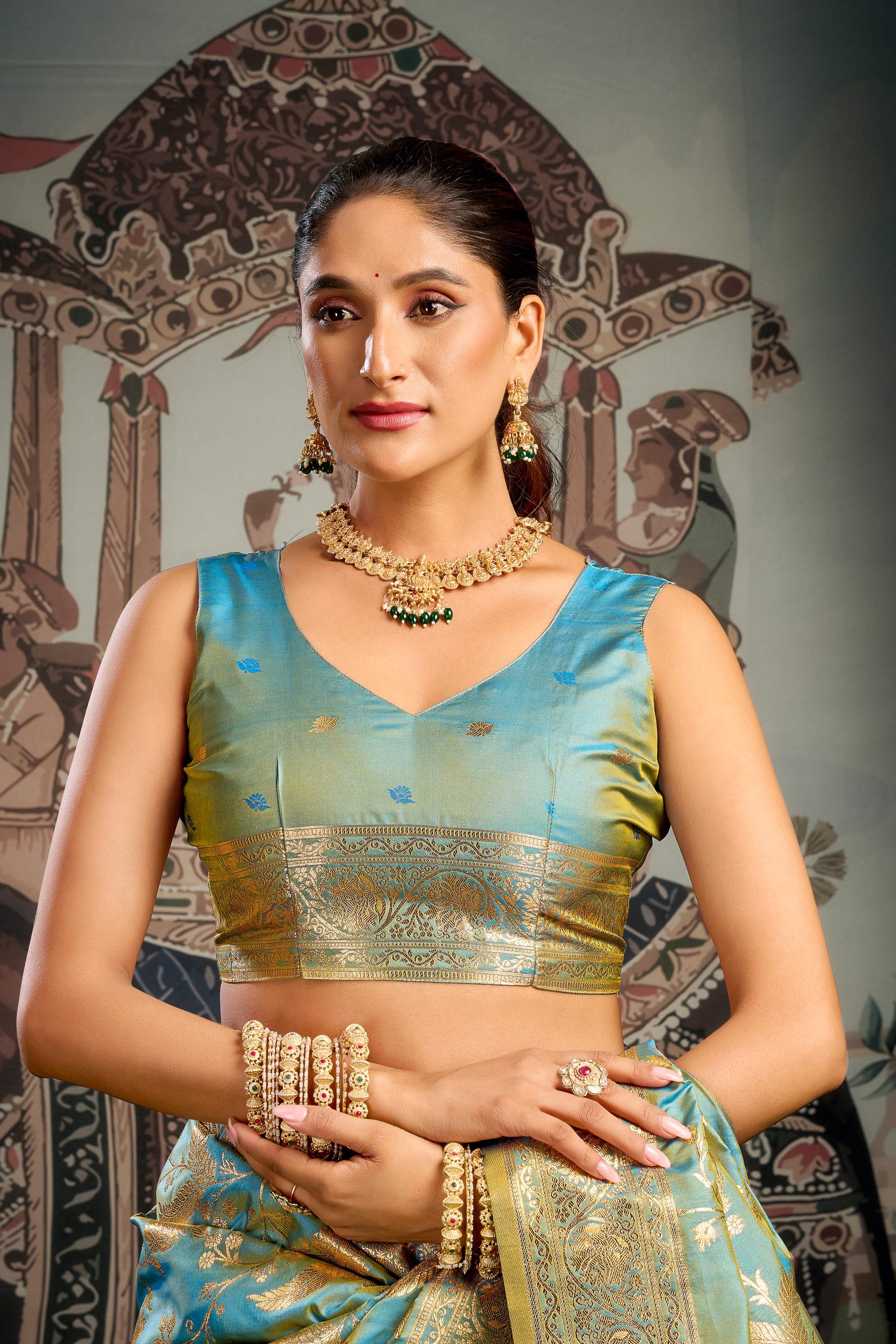 Jyoti Fashion Women's Turquoise Premium Soft Silk Zari Woven Saree with Blouse | Grocsy