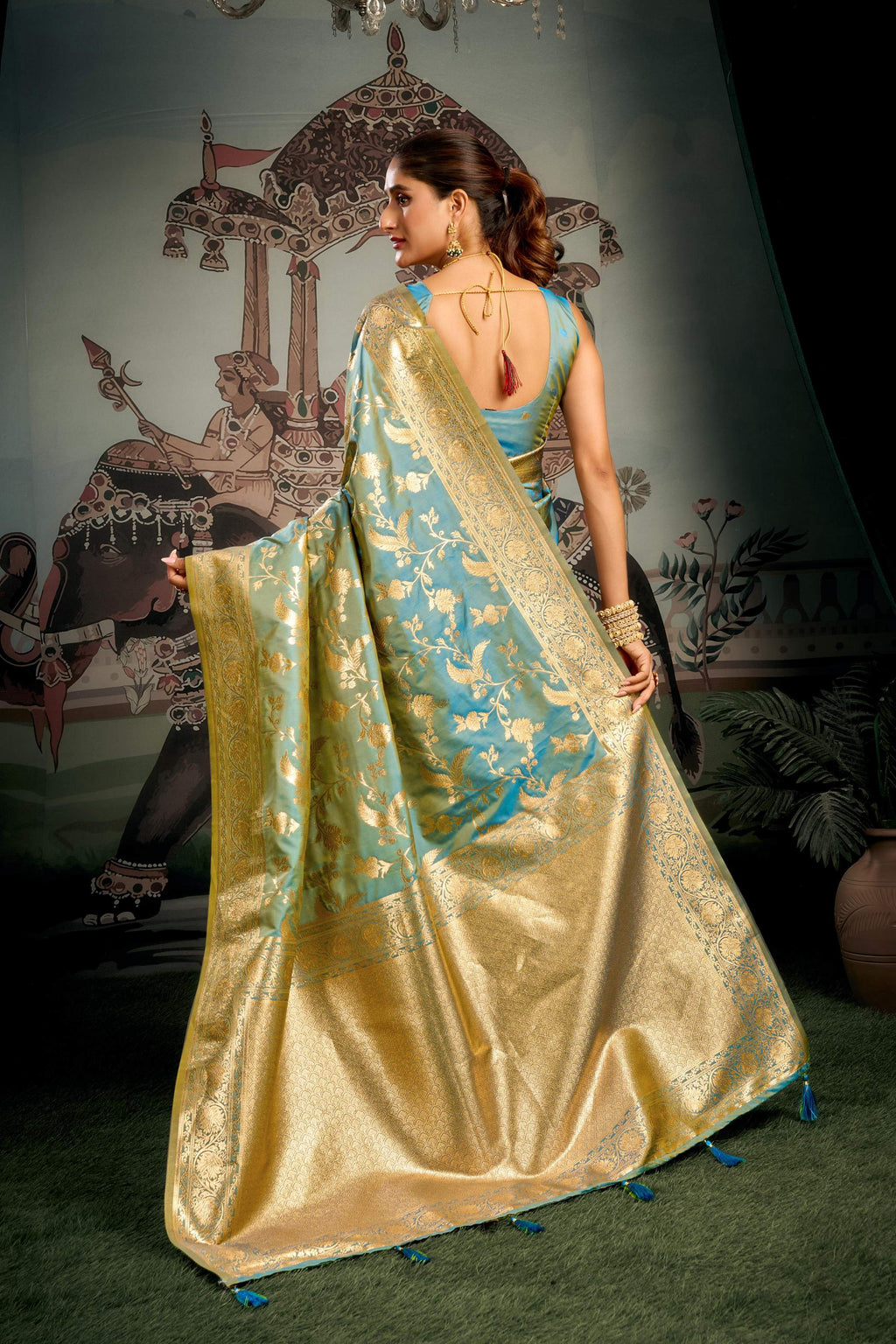 Jyoti Fashion Women's Turquoise Premium Soft Silk Zari Woven Saree with Blouse | Grocsy