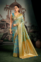 Jyoti Fashion Women's Turquoise Premium Soft Silk Zari Woven Saree with Blouse | Grocsy