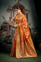 Jyoti Fashion Women's Orange Premium Soft Silk Zari Woven Saree with Blouse | Grocsy