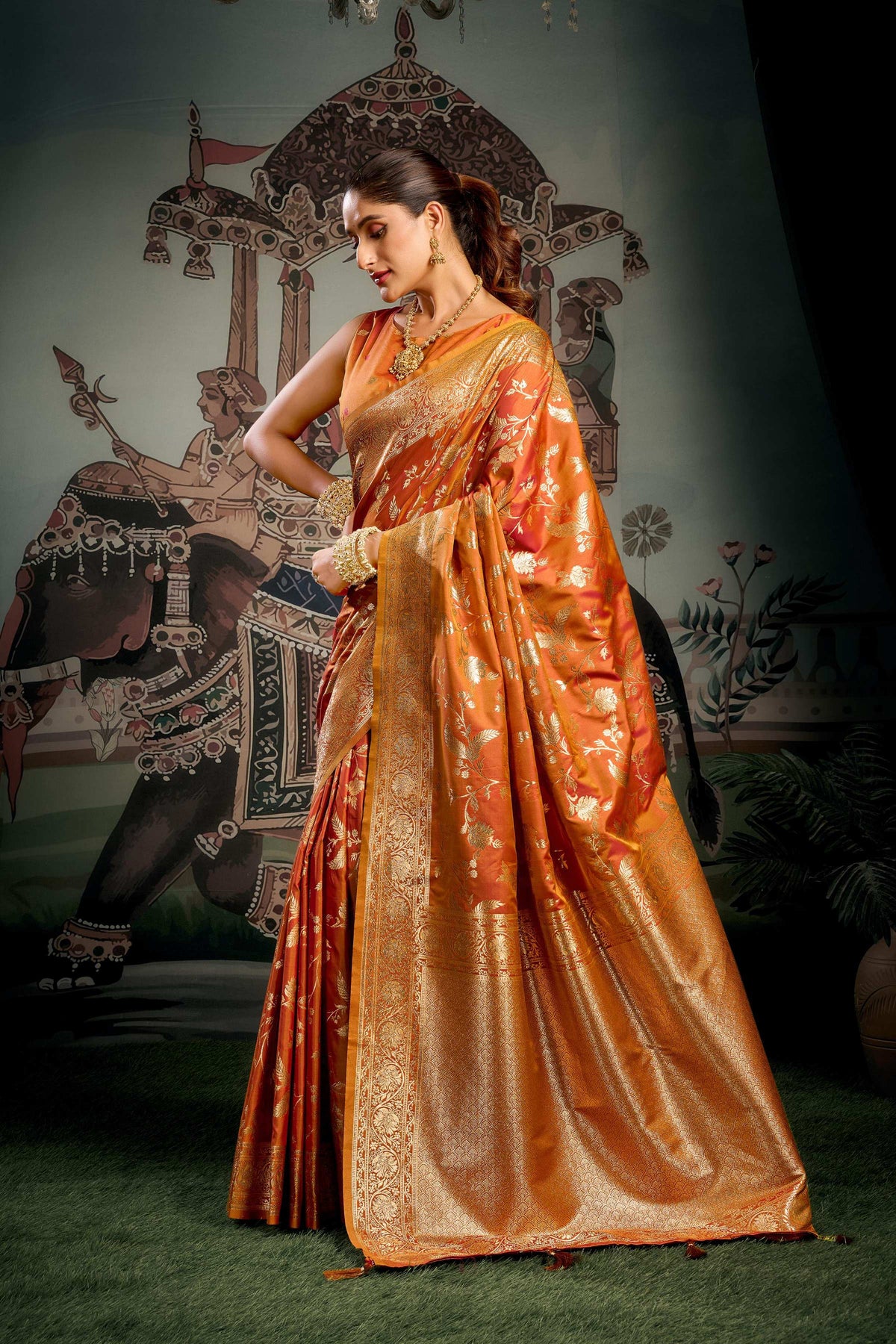 Jyoti Fashion Women's Orange Premium Soft Silk Zari Woven Saree with Blouse | Grocsy