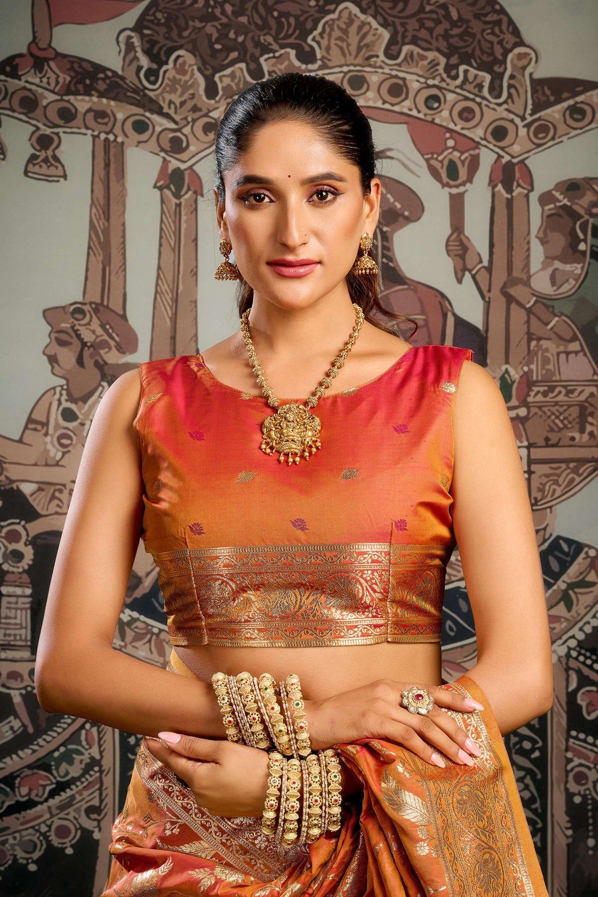 Jyoti Fashion Women's Orange Premium Soft Silk Zari Woven Saree with Blouse | Grocsy