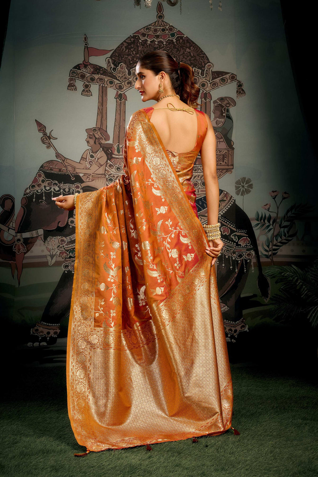 Jyoti Fashion Women's Orange Premium Soft Silk Zari Woven Saree with Blouse | Grocsy