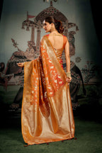 Jyoti Fashion Women's Orange Premium Soft Silk Zari Woven Saree with Blouse | Grocsy