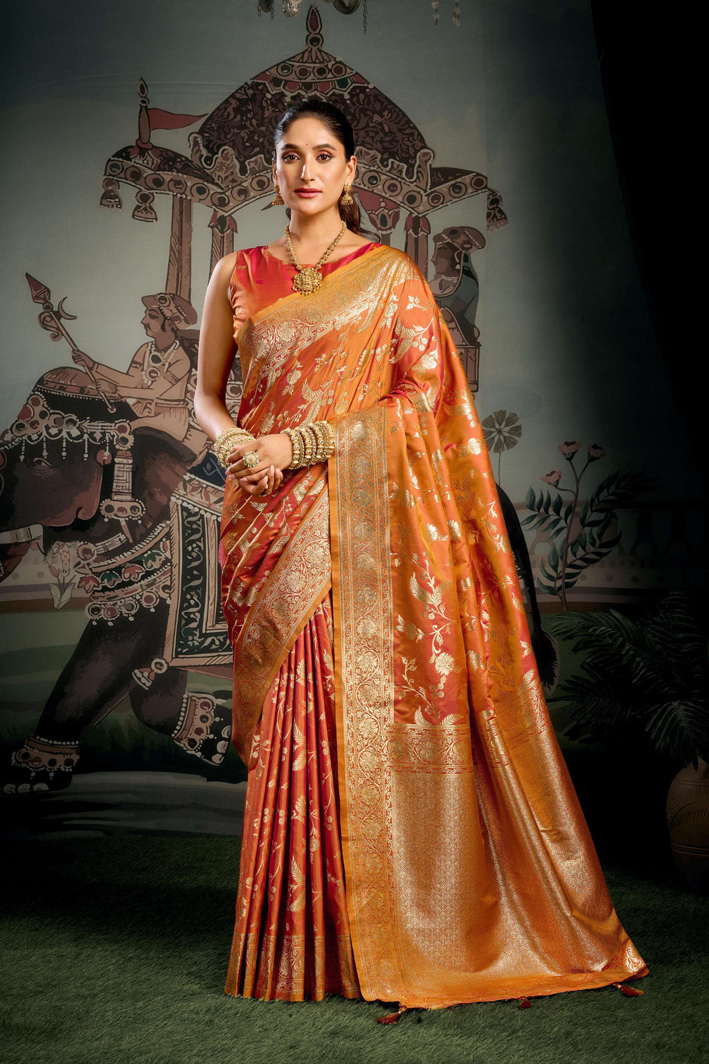 Jyoti Fashion Women's Orange Premium Soft Silk Zari Woven Saree with Blouse | Grocsy