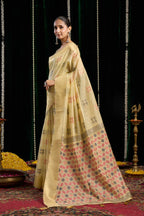 Jyoti Fashion Women's Beige Soft Spun Cotton Zari Woven Saree with Blouse | Grocsy
