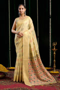 Jyoti Fashion Women's Beige Soft Spun Cotton Zari Woven Saree with Blouse | Grocsy