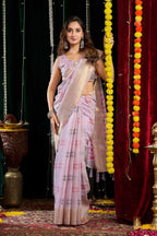 Jyoti Fashion Women's Purple Soft Spun Cotton Zari Woven Saree with Blouse | Grocsy
