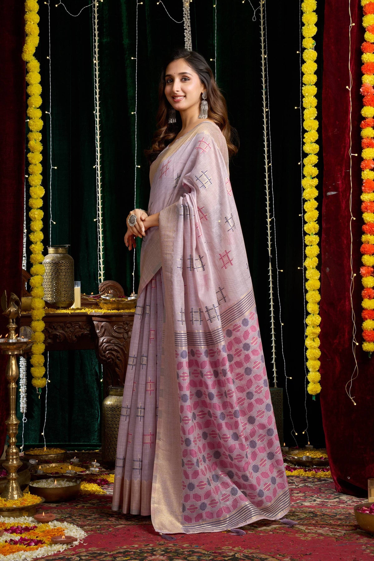 Jyoti Fashion Women's Purple Soft Spun Cotton Zari Woven Saree with Blouse | Grocsy