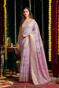 Jyoti Fashion Women's Purple Soft Spun Cotton Zari Woven Saree with Blouse | Grocsy