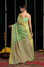 Jyoti Fashion Women's Green Soft Spun Cotton Zari Woven Saree with Blouse | Grocsy