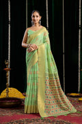 Jyoti Fashion Women's Green Soft Spun Cotton Zari Woven Saree with Blouse | Grocsy