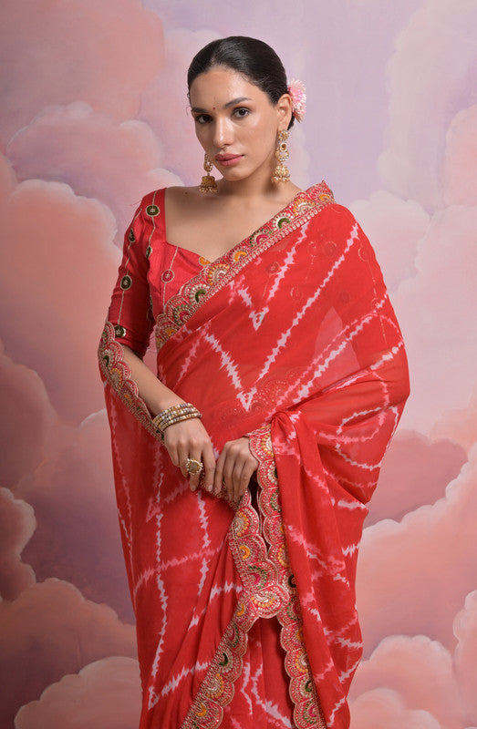 Jyoti Fashion Women's Red Coding Sequence Georgette Saree with Blouse | Grocsy